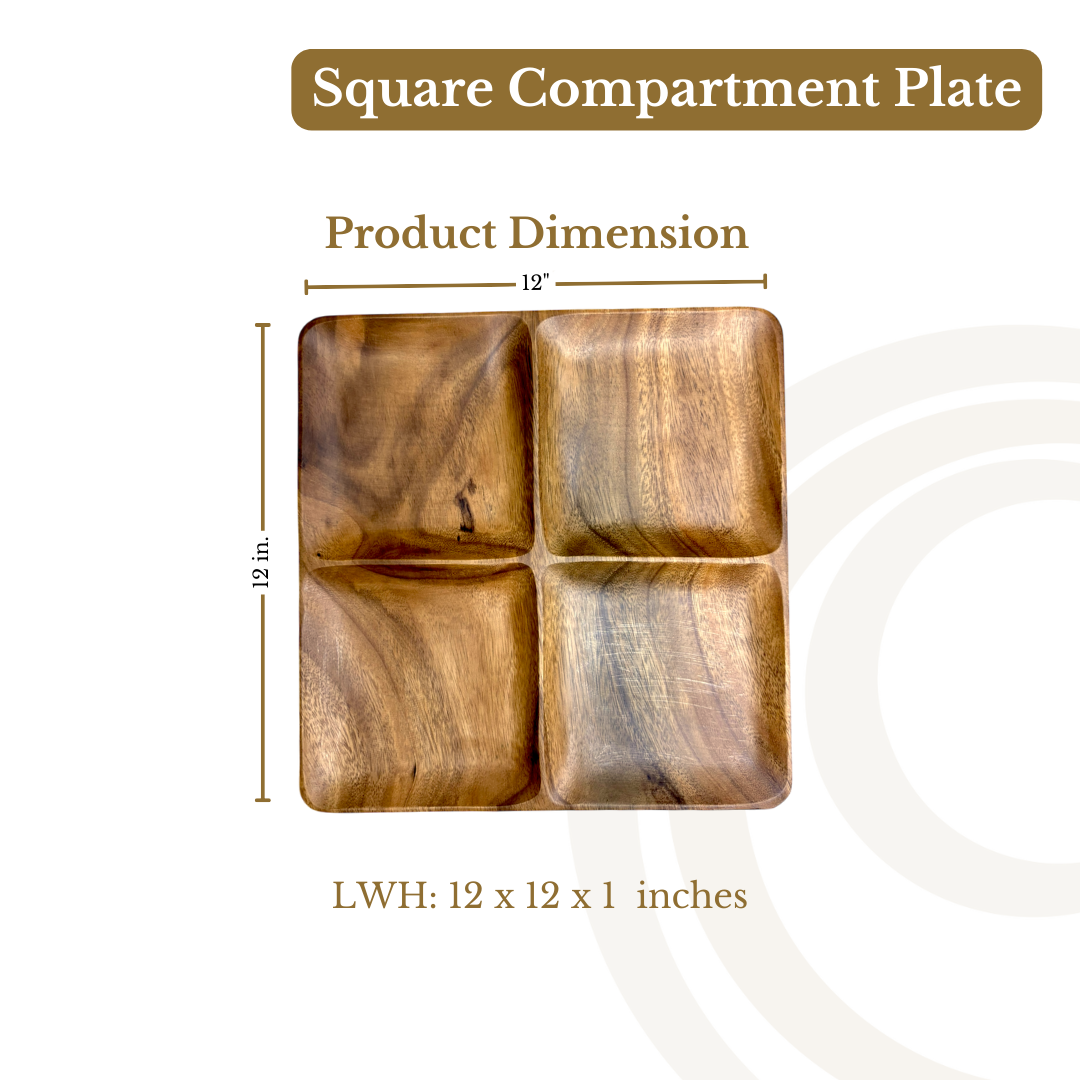 4-Compartment Square Plate 12 inches