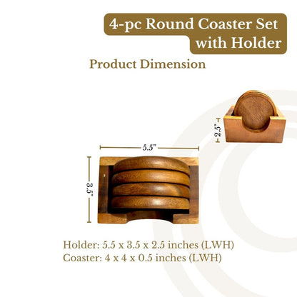 Marai Home Coaster Set with Holder - Square and Round 4 pcs Set