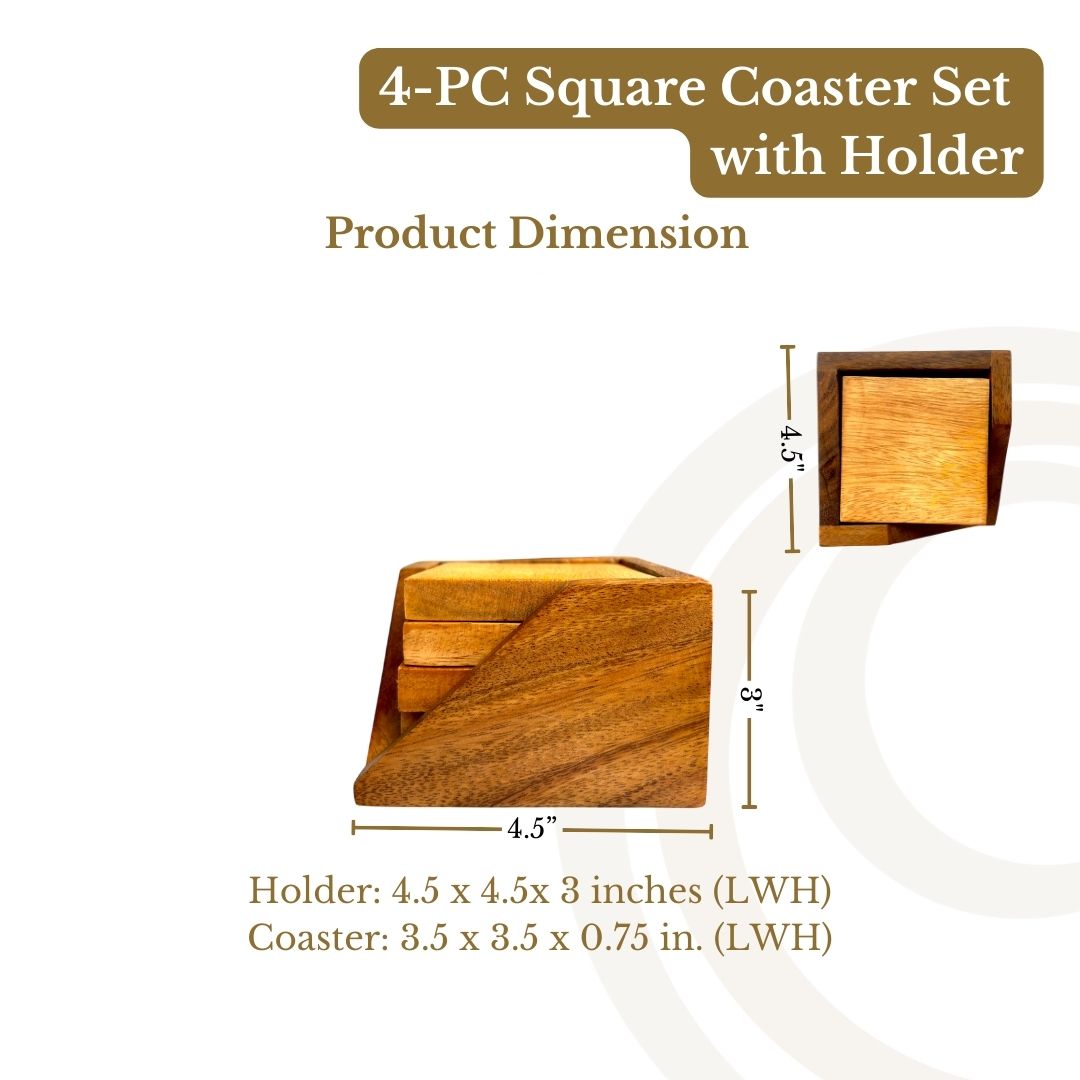 Marai Home Coaster Set with Holder - Square and Round 4 pcs Set