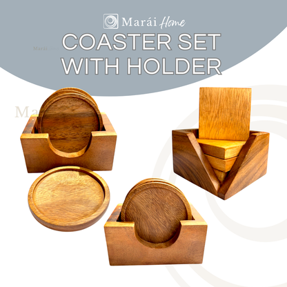 Marai Home Coaster Set with Holder - Square and Round 4 pcs Set