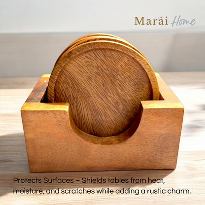 Marai Home Coaster Set with Holder - Square and Round 4 pcs Set