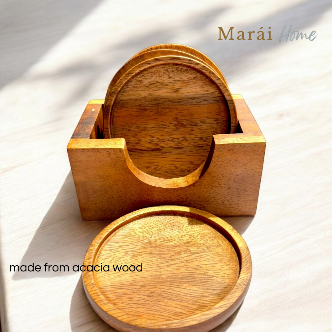 Marai Home Coaster Set with Holder - Square and Round 4 pcs Set