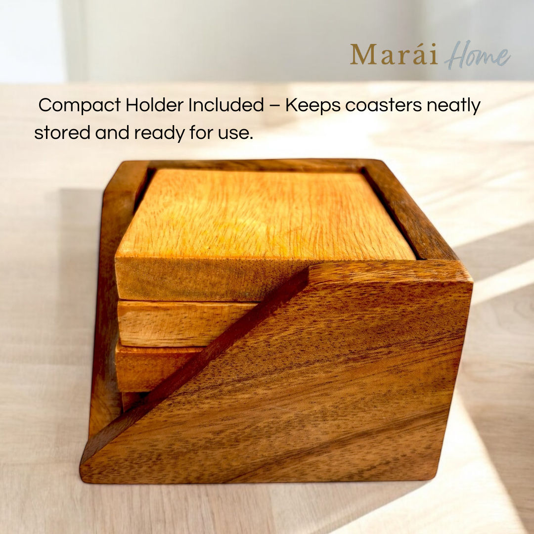 Marai Home Coaster Set with Holder - Square and Round 4 pcs Set